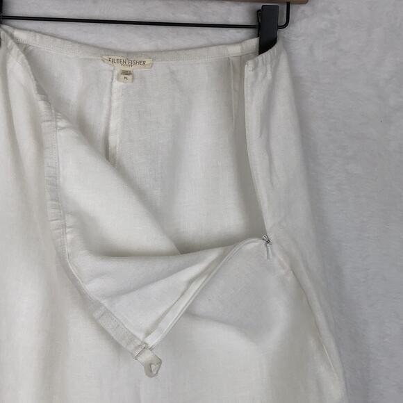 EILEEN FISHER 100% Linen Pants Cropped Sz PL White Side Zip Wide Leg Lagenlook - Picture 6 of 11